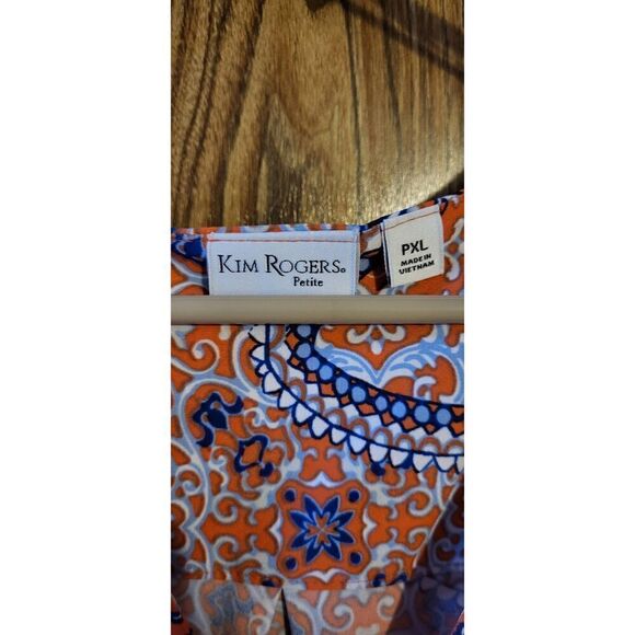 NWT Kim Rogers orange/blue design sleeveless blouse - Picture 4 of 7